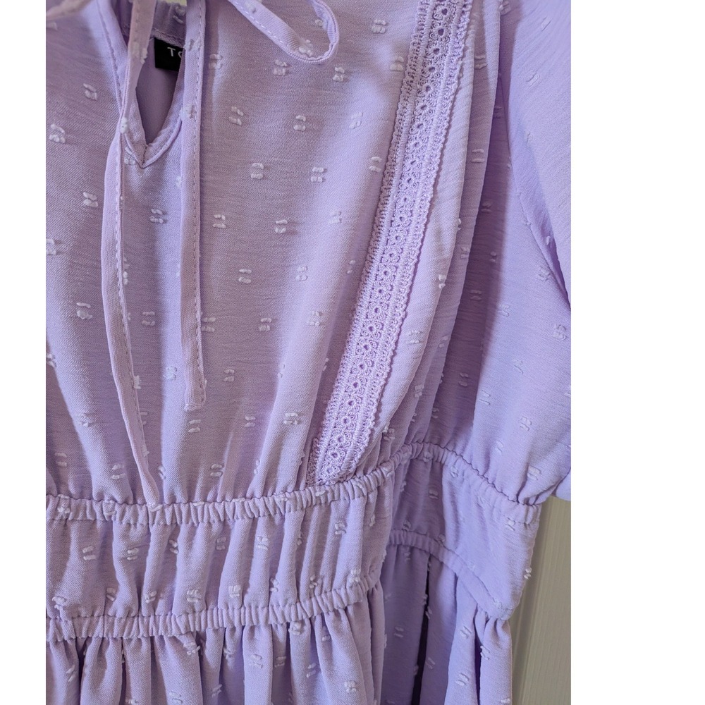 Torrid Lavender Clip Dot Midi Dress Square Neck Smocked Waist 2 Pockets Size 0 - Picture 4 of 9